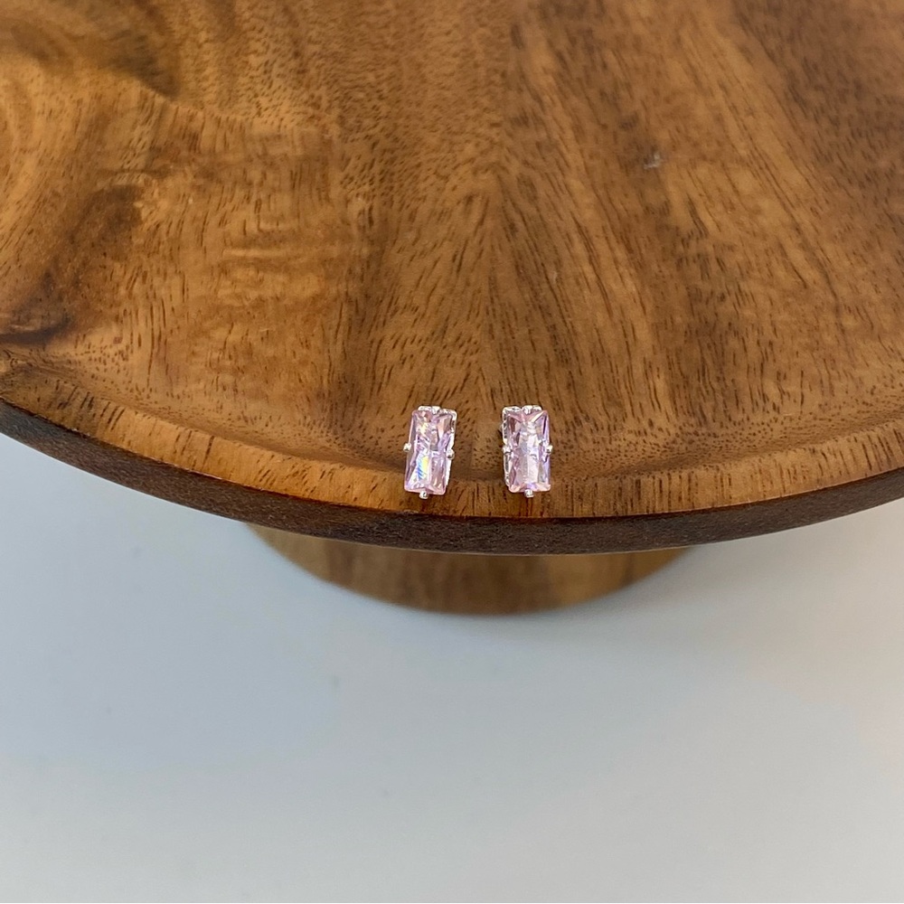 4/$15 Pink CZ Cubic Zirconia Diamond Rectangle Earrings Studs